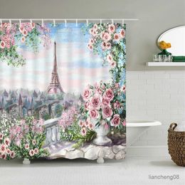 Shower Curtains Oil Painting Paris Tower Pattern Printing 180x180cm Shower Curtains Waterproof Polyester Fabric Bathroom Curtain