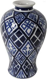 Vases 13" Porcelain Blue And White Tall Vase Hand Painted Glazed Ceramic Jar Home Decoration Asian Decor Centerpiece Urn