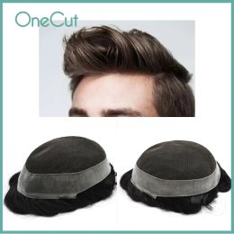 Toupees Australia Lace PU Durable Toupee Men Natural Black Simulate Hairpiece Hair Replacement System Male 100% Indian Human Prosthesis