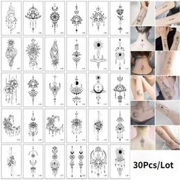 Tattoo Transfer Hot 30Sheet/Lot Temporary Tattoo Sticker Moon Lotus Body Art Arm Tattoos Waterproof Flowers Tattoos Sticker Fake Water Transfer 240426