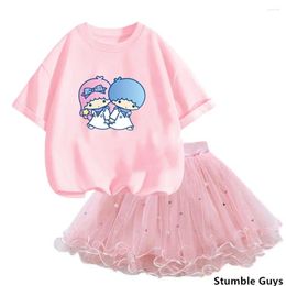 Clothing Sets Girls Princess Little Girl 2024 Summer Birthday Party Dress 2pc Tutu Skirt Twin Stars T Shirt Outfits