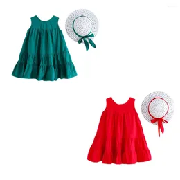 Girl Dresses 2024 Baby Summer Clothing Infant Solid Colour Sleeveless Dress With Straw Hat Casual Loose Style Gown Outfits