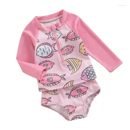 Clothing Sets Toddler Baby Girl Swimsuit Two Piece Long Sleeve Rash Guard Tropical Fish Zipper Bathing Suit Beach Swim Wear