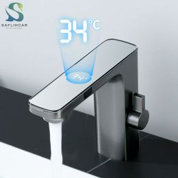 Drives New Gray Smart Daul Sensor Bathroom Basin Faucet Hot Cold Water Mixer Deck Mount Bathroom Sink Faucet