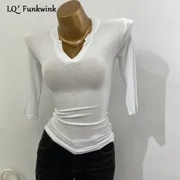 Women's T Shirts LQFunwink Sexy See-through Top For Women High Strecth V Neck Transparent Thin Tops 2024 Half Sleeve Summer Solid