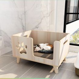 Mats Four Seasons Solid Wood Cats Bed Pets Kennel Rabbit Dog Kitten Deeping Sleep Mat Pets House Sofa Bed