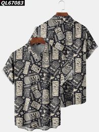 Men's Casual Shirts Mens Shirts Tiki Aloha Hawaiian Shirt Man Casual Seaside Beach Tops Luxury Tribal Graphics Button T-shirts Chemise Homme 240424