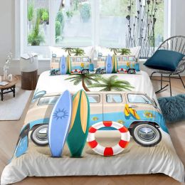 sets Surf Duvet Cover Set Beach Printed Hawaii Vacation Bedding Set for Adult Women Girl Tropical Botanical Polyester Comforter Cover