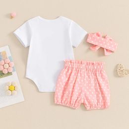 Clothing Sets Baby Girls Summer Outfits Letter Print Short Sleeve Romper And Dot Shorts Cute Headband 3 Piece Clothes