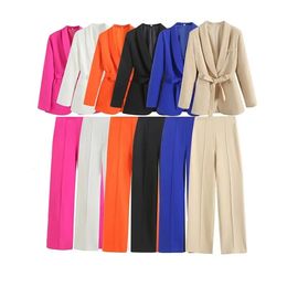 Zach Ailsa Spring Product Womens Fashion Casual Dress Collar Suit Coat High Waist Pants Solid Colour Set 240423