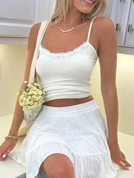 Women's Tanks Summer Slim Cami Tops Lace Trim Low Cut Spaghetti Strap Vest Show Navel Cropped Camisole