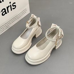 Dress Shoes Mid Heel Square Loafers Round Toe Slip-on Ladies On Sale 2024 High Quality Spring/autumn String Bead Solid Pumps