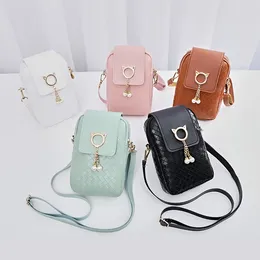 Shoulder Bags 2024 Women Wallets Weave PU Leather Crossbody Mobile Phone Bag Pearl Tassel Card Holders Wallet Handbag Pockets Girls