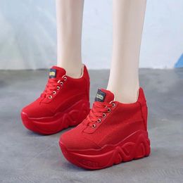 Fitness Shoes Platform Woman 2024 Fashion Breathable Thick Bottom 11cm Height Increasing Ladies Casual Chunky Sneakers