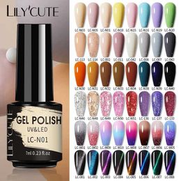 Nail Polish LILYCUTE 7ml Nail Gel Polish Nail Colour Glitter Sequins Matte Effect Gel Long Lasting Base Top Coat Nail Art Manicure Semi Gel Y240425