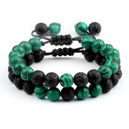 Beaded Natural Green Malachite Lava Bead Bracelet Charming Mens Chain and Fashion Womens Yoga Jewellery Gift Prayer 8mm