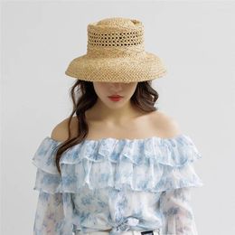 Berets 202403-may-2508851 Ins Chic Summer Hollow Out Hand Weave Raffia Grass Holiday Lady Bucket Cap Women Leisure Hat