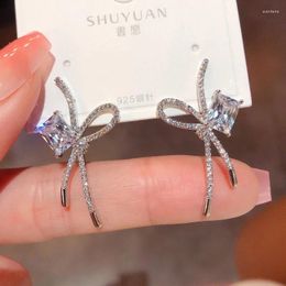 Stud Earrings 2024 Design Fashion Jewellery South Korea 14K Gold Plated Luxury Zircon Bow Elegant Women's Wedding Party Accessories