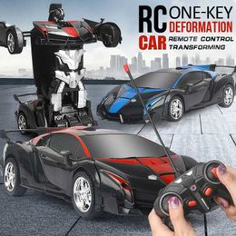 Electric/RC Car Electric RC Car 2-i-1 Transformation Robot Sports Car Model Robot Boy Toy Remote Control Cool RC Deformation Car Childrens Toy Gift