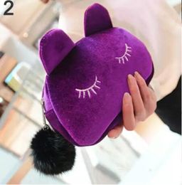 Cute Portable Cartoon Cat Coin Storage Case Travel Makeup Flannel Pouch Cosmetic Bag Korean and Japan Style 7074678