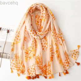 Shawls Spring and Summer Sweet Xiaoqing New Large Pineapple Flower Cotton and Linen Scarf Voile Thin Silk Scarf Travel Shawl for Women d240426