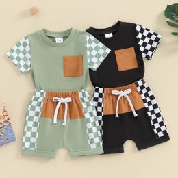 Clothing Sets Pudcoco 2Pcs Baby Boy Summer Outfits Checkerboard Short Sleeve Tops Patchwork Shorts Set Toddler Clothes 0-3T