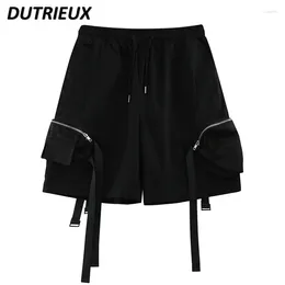 Women's Shorts High Street Frock Black Summer Oversize Loose Trendy Fifth Pants Elastic Waistband Lace-up Short Pant For Women