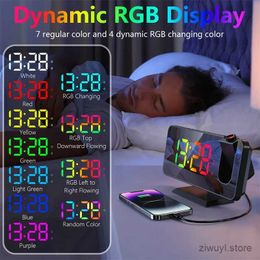 Desk Table Clocks Dynamic RGB Projection Alarm Clock Digital Auto-dimming 180 Rotation Projector Table Clock 12H/24H Bedroom Electronic LED Clock