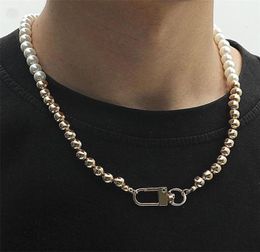 Chains Simple Geometric Pearl Necklace For Women Men Collares Sport Fitness Copper Bead Chain Necklaces Mens Hip Hop Jewellery6562428