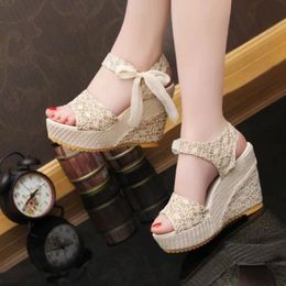 Heel Footwear Ladies Shoes Platform Floral Womens Lace-Up Wedges Comfy Wedge Sandals Woman Dressy Sandals Female 240425