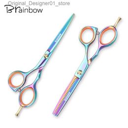 Hair Scissors Brainbow 2-piece/set 5.5-inch multi-color scissors right hand thin scissors professional salon hairstyle tools Q240426