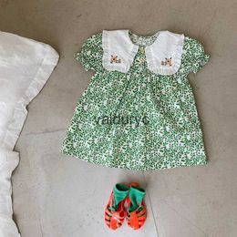 Girl's Dresses Girl Dress Korean Peter Pan Collar Floral Clothes H240429