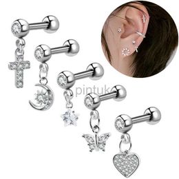 Stud 1PCS Cross Ear Tragus Piercing Earring Stud Barbell Crystal Cartilage Stud Earring Helix Piercing Daith Jewellery Rook Conch Stud d240426