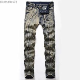 Men's Jeans European and American mens stretch denim jeans usually suitable for retro ground brands hip-hop parties plus size pantsL2404