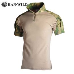 TAKTIALNE T-shirty-taktyczne polowanie na garnitur Battle Multi Cam męscy Kamuflaż Summer Army Casual Training Shirt 240426