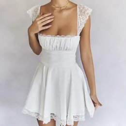 Casual Dresses Women's Summer 2024 Lace Square Neck Slip Dress Slim Fit Open Back White French Suspenders