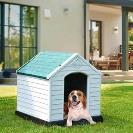 Cat Carriers Crates Houses Large plastic kennel waterproof for outdoor and indoor puppies easy to assemble sturdy kennel with ventilation and raised floor 240426