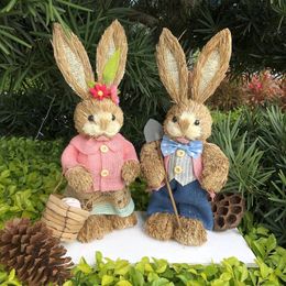 Easter Bunny Rabbit Straw Figures Decoration 35cm Easter Straw Easter Rabbit Bunny Figurine Home Garden Wedding Ornament 240419