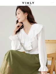 Women's Blouses Vimly Elegant Ruffled Collar White Shirt For Women Autumn 2024 Fashion Long Sleeve Loose Fit Office Lady Chic Top M2825