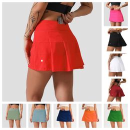 LU-88207 Women Sports Yoga Skirts Workout Shorts Zipper Pleated Tennis Golf Skirt Anti Exposure Fitness Short Skirt with Pocket