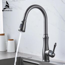 Kitchen Faucets Premium Grey Single Handle Hole Pull Out Tap 360 Degree Swivel And Cold Mixer 866117