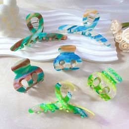 Korean Design Fashion Geometric Magic Gradient Blue Green Colorful Hair Clip Claw High Quality Acetate Shark For Women 240425