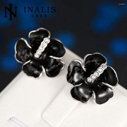 Stud Earrings INALIS Women Black Vintage Crystal Flower Earring Jewelry 2024 Trending Statement Jewellery For E513