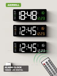Clocks 16inch Digital Wall Clock Large LED Alarm Clock Remote Control Date Week Temperature Clock Dual Alarms LED Display Clock