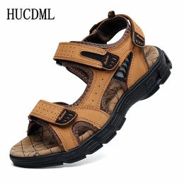 Genuine Leather Mens Sandals Summer Outdoor Non-slip Beach Shoes Walking Treking Casual Shoes Hiking Men Slippers 240415