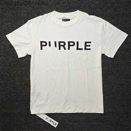 Men's T-Shirts 2024 Purple T-shirt Summer New Fashion Letter Painted Large Loose Short sleeved Mens and Womens Direct Shipping Q240425