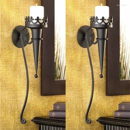 Candle Holders 2 PCS Mediaeval Vintage Iron Gothic Torch Style Black Pillar Holder Wall Home Decorative Decoration