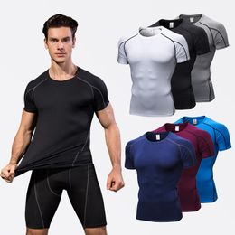 Elastic Mens Sport Running Shirt Fitness Sports Training Shirt Quick Dry Shirt Round Neck Body building uscle Sports Shirt 240425