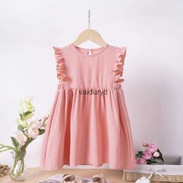 Girl's Dresses Summer New Sleeveless Dresses Toddler Girls Solid Vest Casual Dresses Polyester Thin Ruffle Dresses 0-6Y Knee Length Dresses H240426