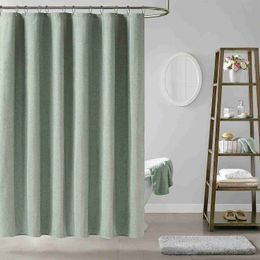 Shower Curtains Luxury Linen Shower Curtain with Silver Metal Hooks Bathroom Waterproof Thick Fabric Bath Curtains Bathtub Large Bathing Cover